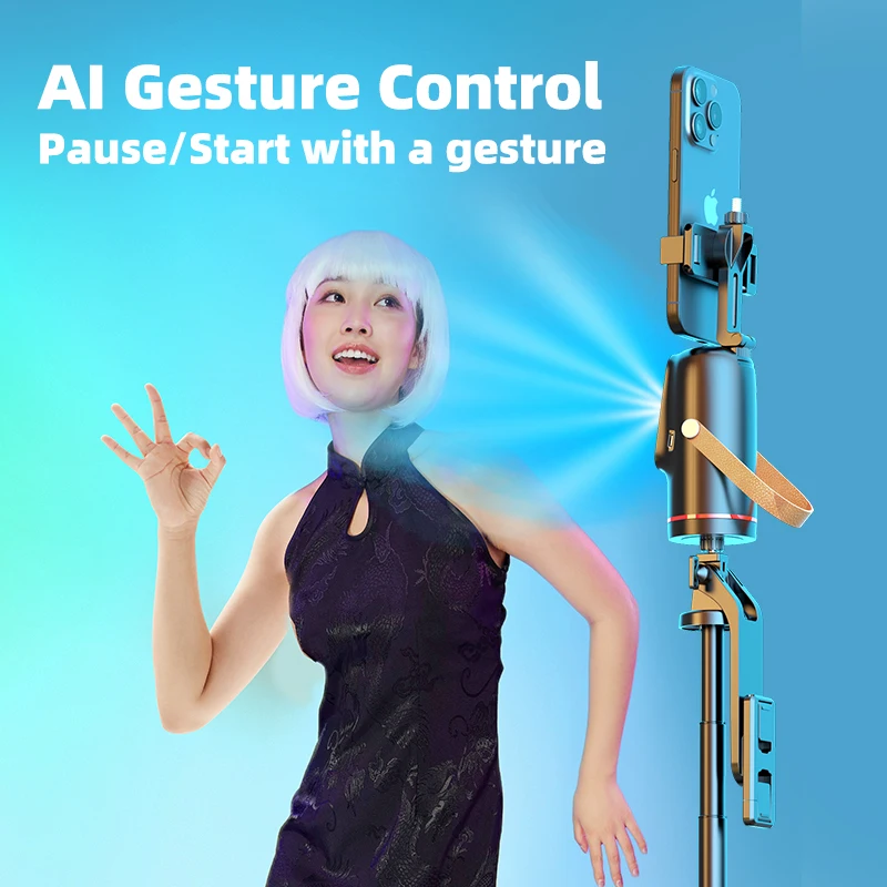 Unico BR6481 Smart Face Track Gimbal Ai 360 Tripod Stand With Track for Phone Auto Face Tracking Gesture Gimbal Camera Holder