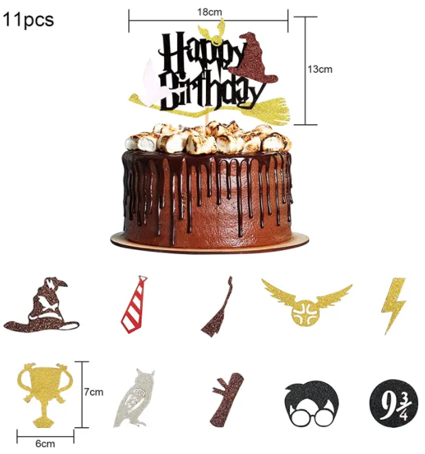 Wizard Party Supplies Cupcake Cake Toppers With Birthday Banner for Harry Themed Wizard Themed Happy Birthday Wizard Party Decor