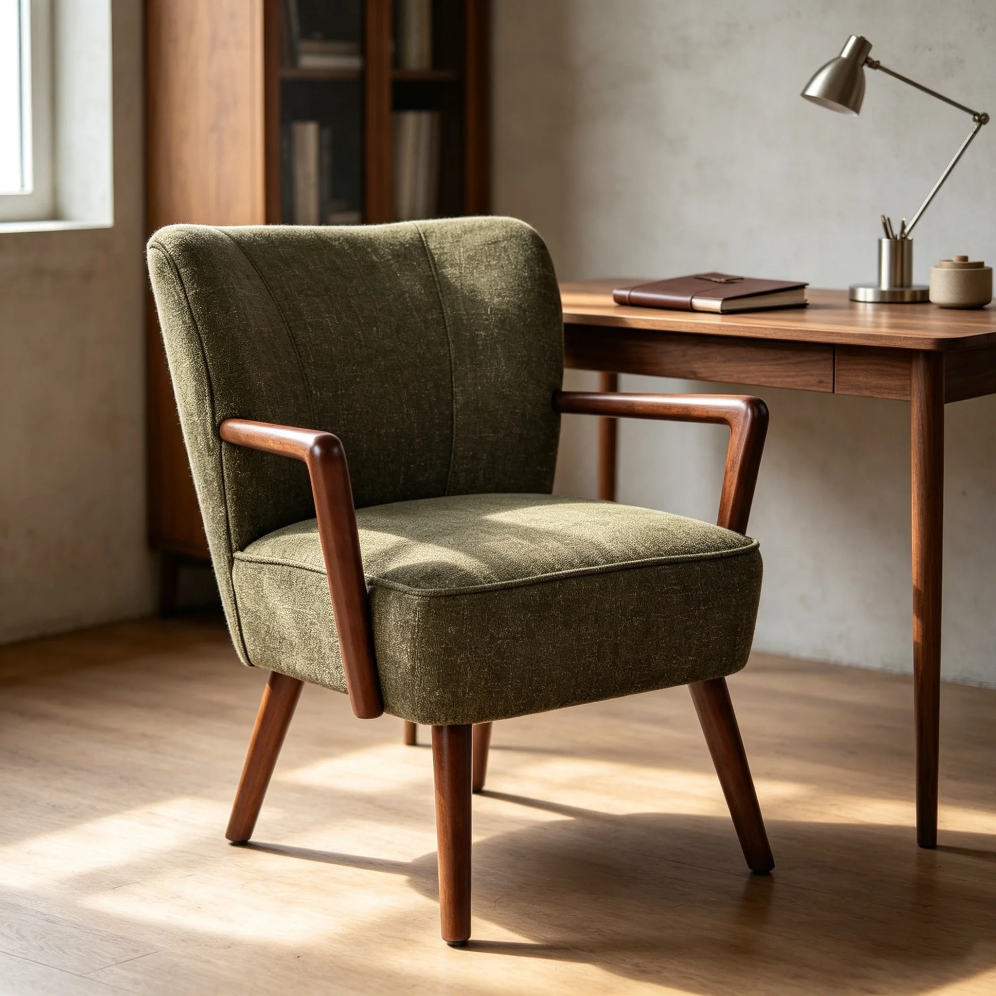 CARLFORD Olive Style Armchair with Wooden Armrests Legs for Living Room  Furniture Accent Chair Bedroom Dining Room or Hotel Use