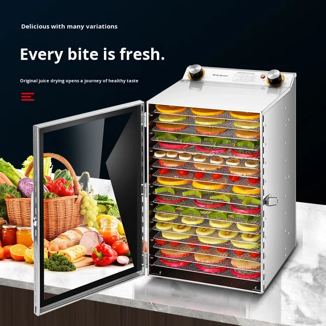 18-Layer Electric Kitchen Small Home Food Dehydrator Fruit Vegetable Dryer Household Beef Jerky Drying Machine Stainless Steel