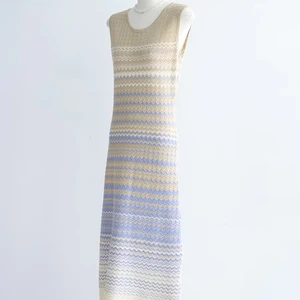 Gradient Weave Round Neck Hollow Knit Dress Spring and Summer Sleeveless Undershirt Dress Slim Thin Long Dress Women