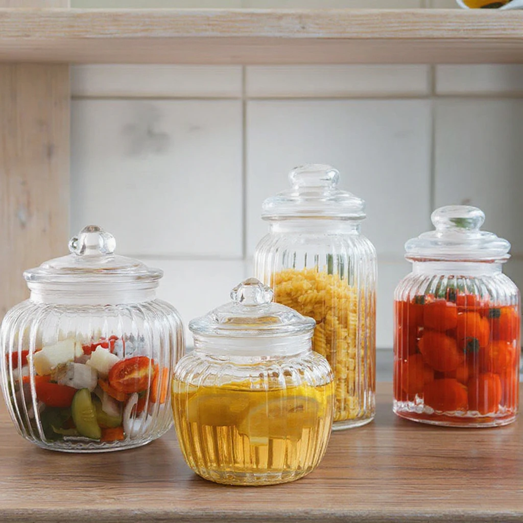 Multifunctional 300ml/400ml Sealed Glass Tank Storage Bottles Kitchen Food Container for Candy Food Storage for Space Saving