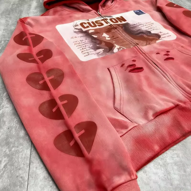 Custom Made to Order DTG Portrait Graphic Full Zip Hoodie Oversized Heavyweight Fleece YKK Washed Streetwear Unisex gallery 2