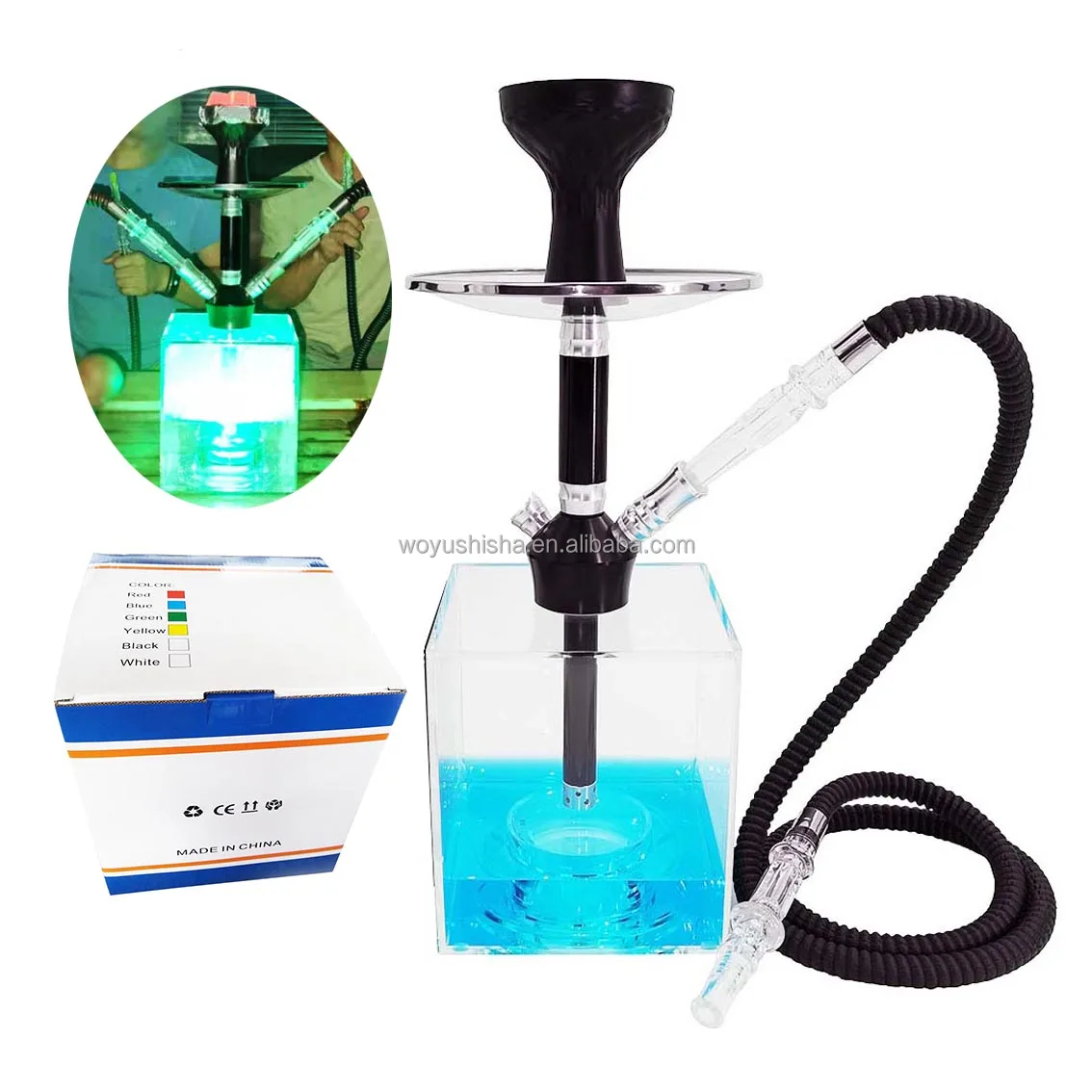 Multi Hose Smoking 4 Pipes Shisha Pot Square Box Led Acrylic Hookah