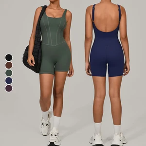 High Quality Quick Drying Nude Feeling Sports Jumpsuit Adjustable Shoulder Strap One Piece Playsuit Tight Gym Workout Bodysuit
