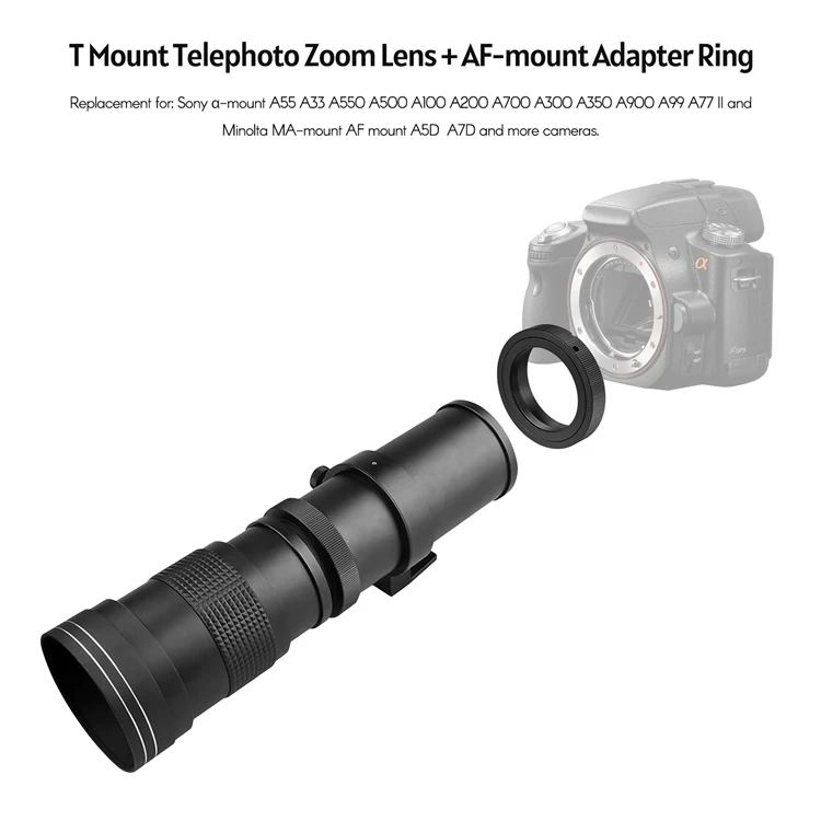 MF Super Telephoto Zoom Camera Lens F/8.3-16 420-800mm T2 Mount with AF-mount Adapter Ring Universal for Sony Alpha-mount