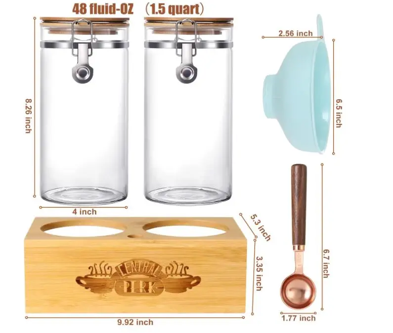 Glass Coffee Containers With Central Perk Shelf, 2pcs 49oz Coffee Grounds Container With Spoon and Funnel, Coffee Canister