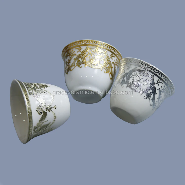 Wholesale Cheap Custom Printing Gold Silver Ceramic 12 Pcs Cawa Cups Set for Arabic