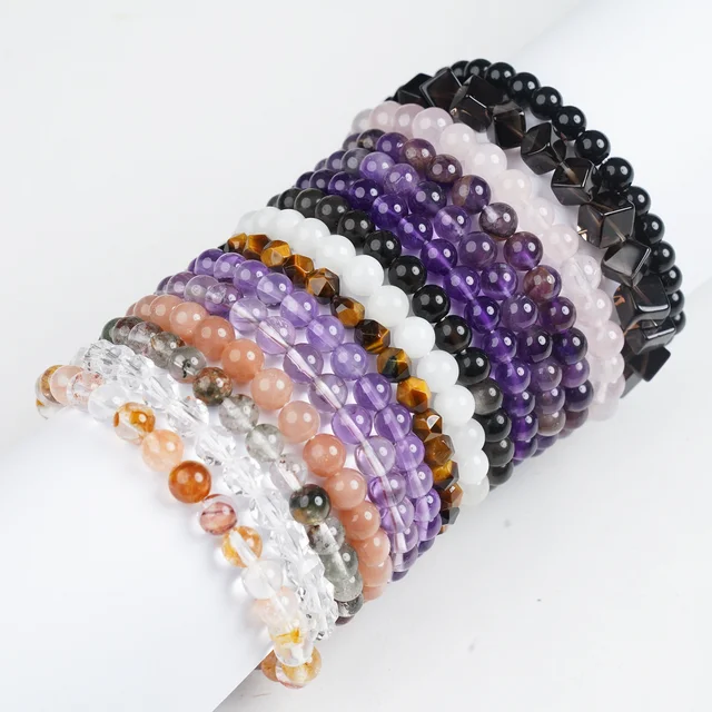 wholesale 6mm healing natural stone Anxiety Gemstone Quartz  For Women Men Gifts Reiki Energy Power luck Crystal Bracelet