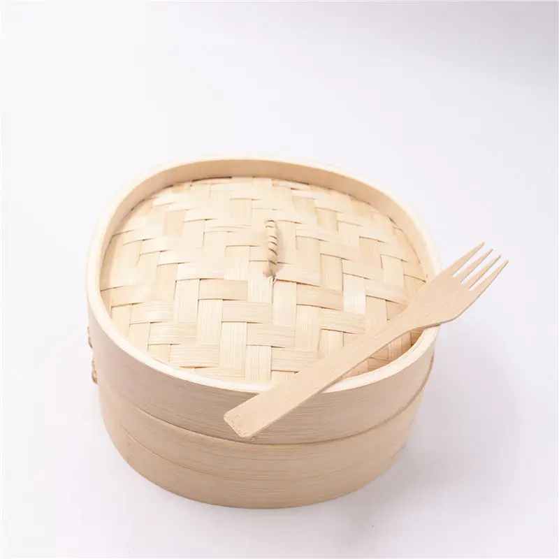 Bambus Eco-Friendly 2-Layer Bamboo Baozi Steamer Square Shape Nature Dimsum Chinese Foods for Breakfast Shop Wooden Baozi