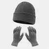 Autumn and winter warm gloves hat suit-[gray]]