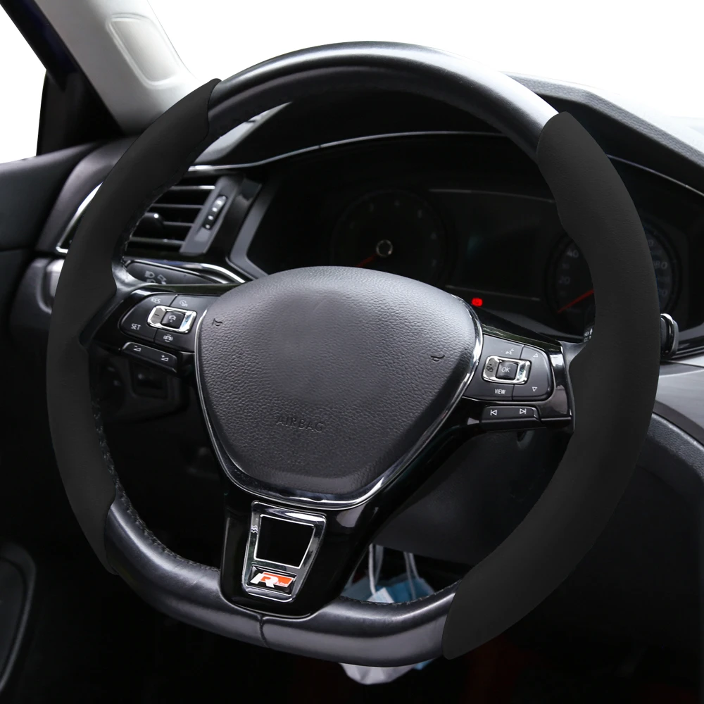 Аксессуары для интерьера, черные замшевые чехлы на руль алькантары, подходят для VW