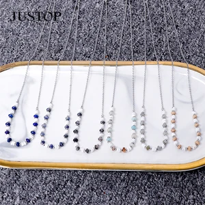 Minimalist Style Stainless Steel Choker Necklace Gold Plated Tiger Eye White Jade Stone Beaded Link Chain Trendy Unisex Design