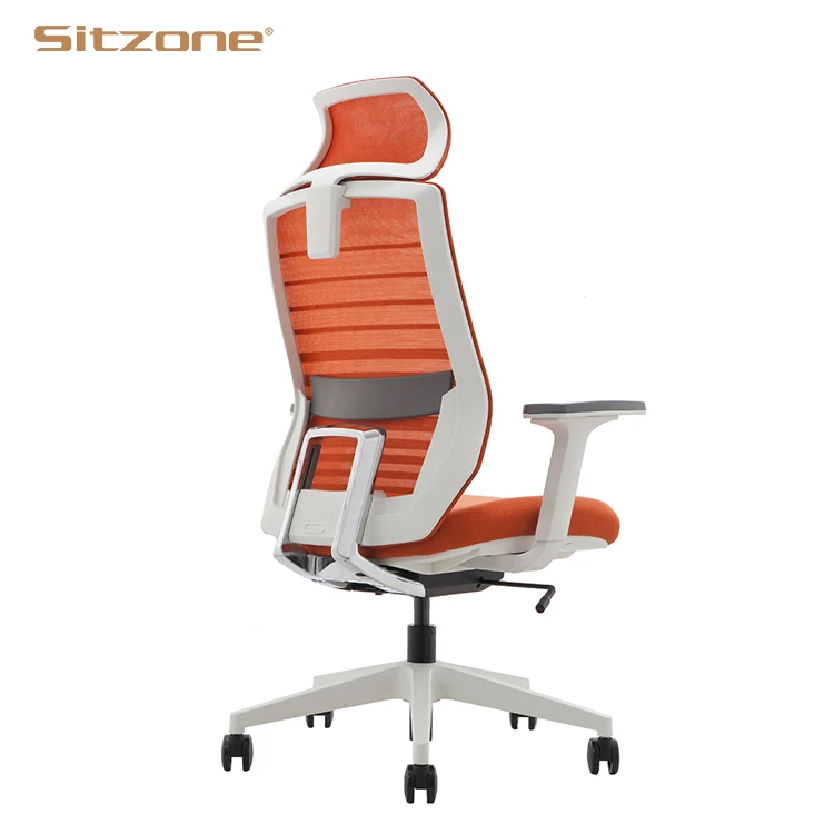 Modern CEO Design Adjustable High Back Lumbar Support Orange Mesh Meeting Chair Ergonomic Executive White Swivel Office Chairs