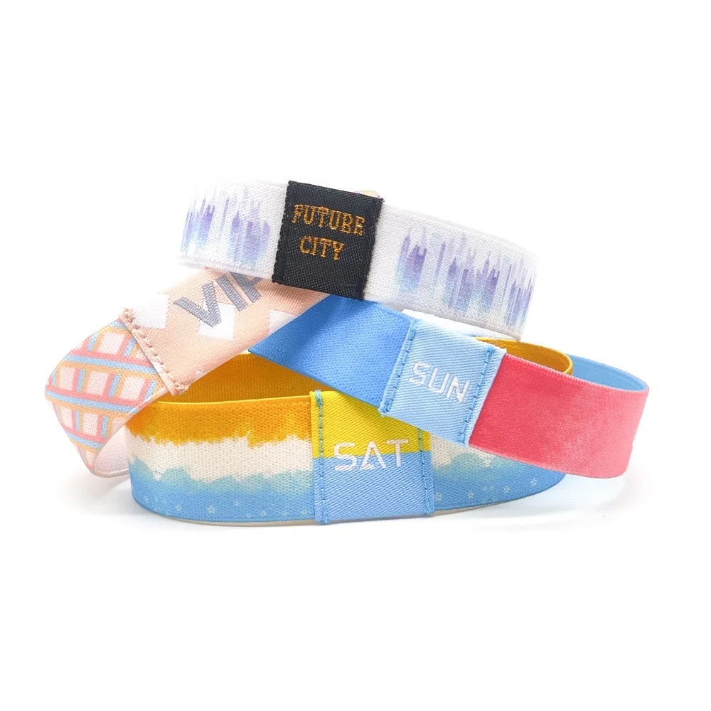 Polyester Fabric Eco-friendly Waterproof Customized Logo Folk Art Woven Promotional Concert Wristband for Party Event Festival