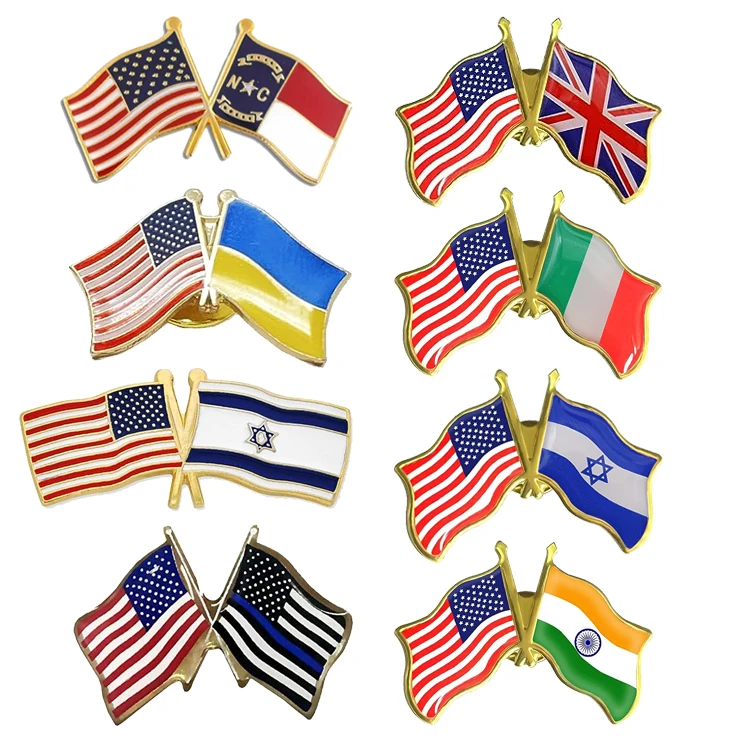 Custom Made Metal Crossed Two Country National Gold Double Flag Lapel Badge Pin Enamel Maldives Dominican Panama Flag Pin