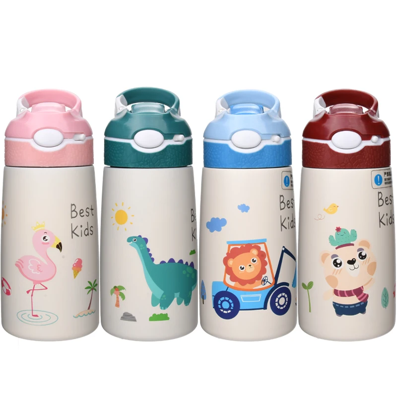 Aohea Double Wall 316 Stainless Steel Cartoon Vacuum Flask Thermos Cup Insulated Kids School sports Water Bottle with Straw