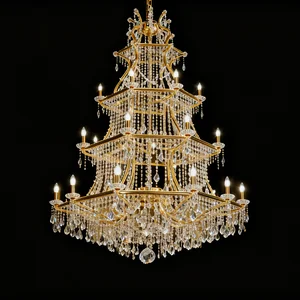 Classic Crystal Chandelier Clear Cut Crystal & Gold Alloy Custom Manufacturer for Hotel Lobby & Ballroom Modern Chandelier