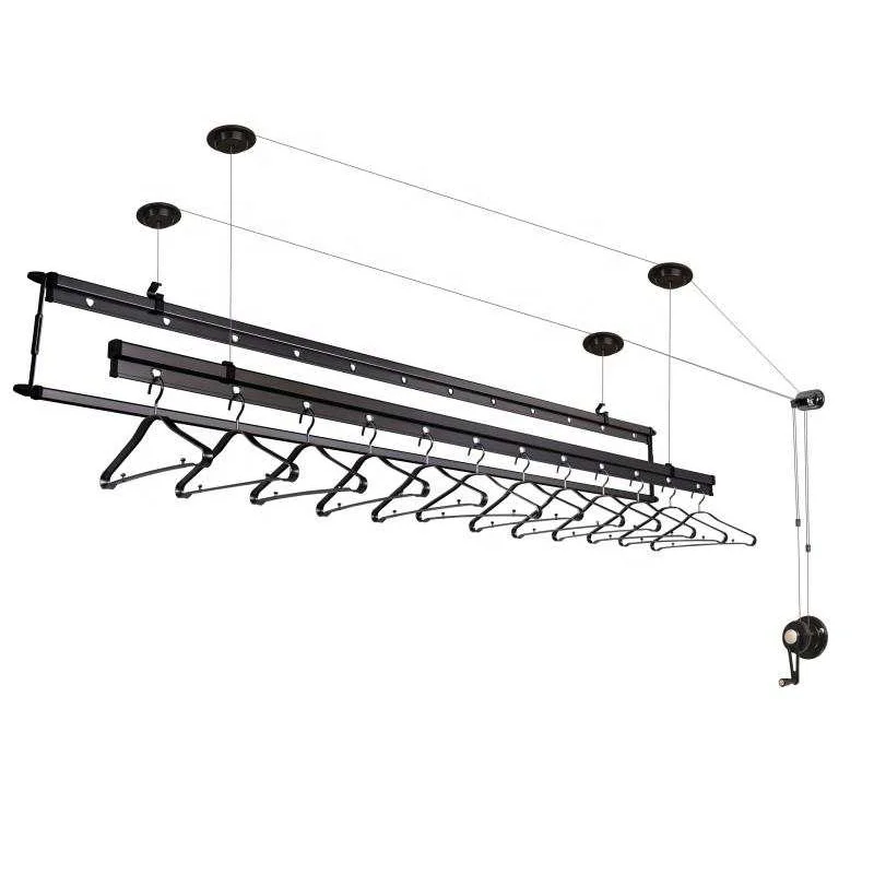 Aluminium Manual Lift Ceiling-Mounted Clothes Drying Rack Fabric Home Laundry Hangers for Pants and Coats for Balcony Use