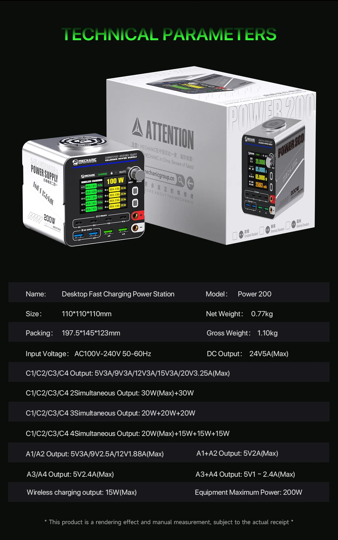 MECHANIC G-Power 200W Multiport Fast Charging Station Adjustable Power Supply Voltage Current Monitoring Power for Testing Tool
