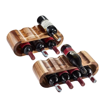 A Set of 2 Double-layer Wine Bottle Display and Storage Racks Wooden Storage Ornaments Restaurant Wine Display Racks