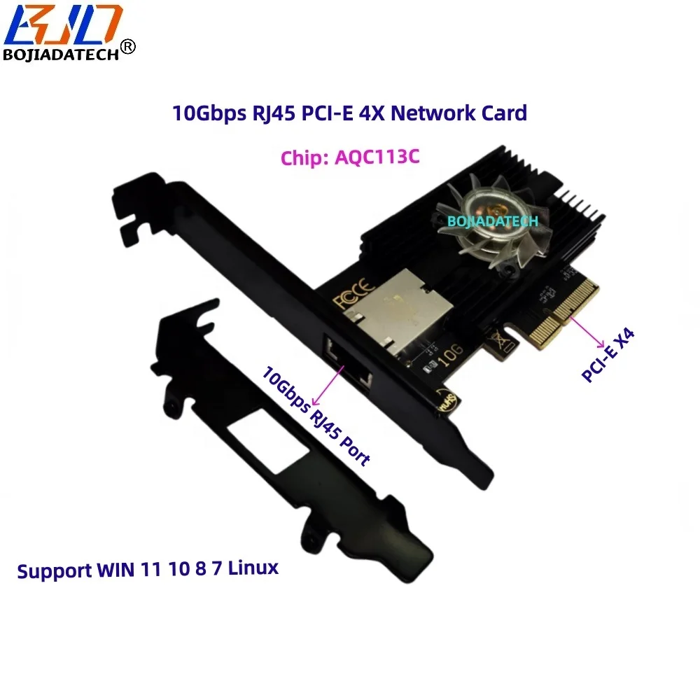 PCI-E 4X to ETH RJ45 ポート 10Gbps PCI-E ネットワーク LAN カード AQC113C ヒートシンク付き RGB  ファン 802.3/802.3U/802.3ab/802.3az/802.3bz
