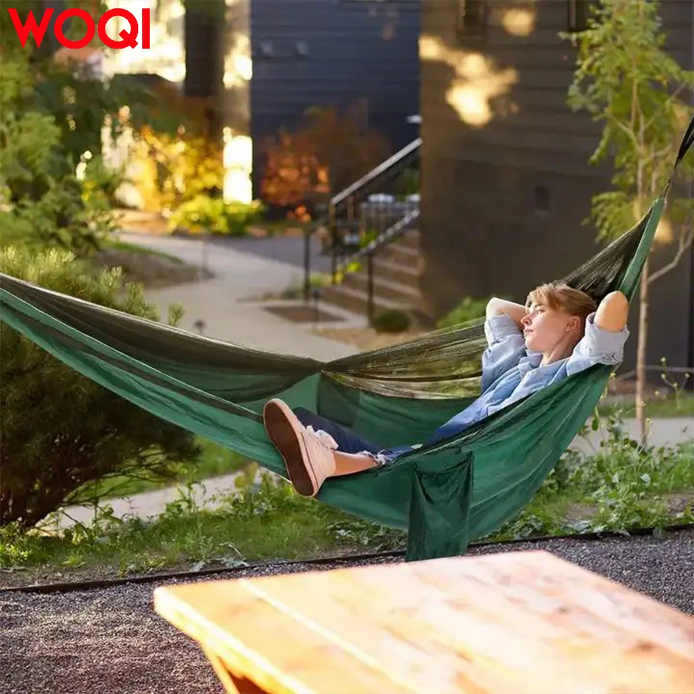 WOQI Portable Lightweight Swing Parachute Nylon Hammock With Mosquito Net  for Outdoor Camping
