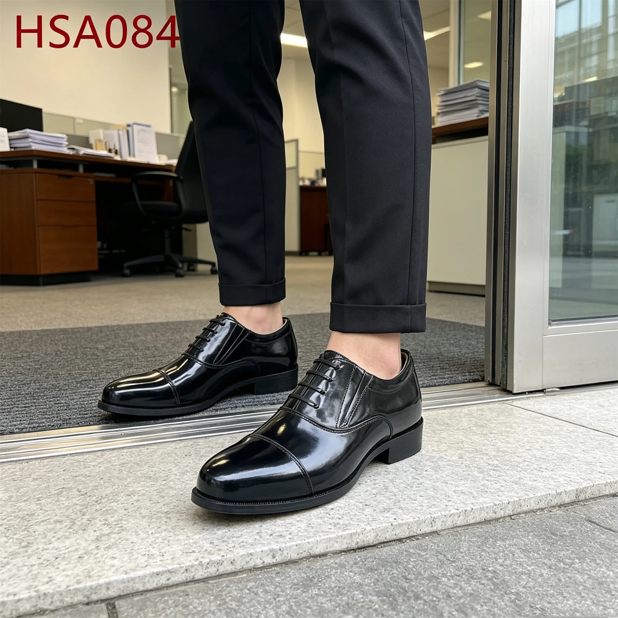 ZYF,Formal Meeting Pull on Style Shining Full Grain Leather Dress Shoes Business Reception Two Joints Design Office Shoes HSA084