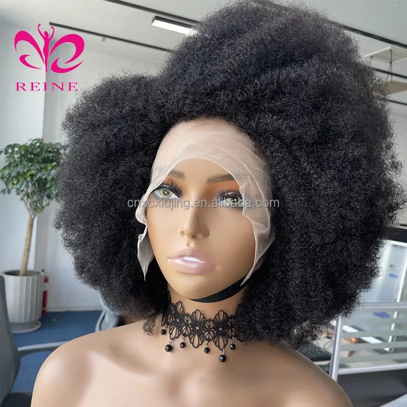 Afro Kinky Curly Lace Front Wig Natural Color Afro Bob Human Hair