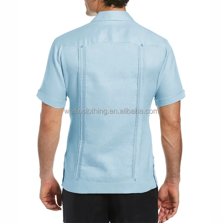 Custom short sleeve patch pockets embroidered guayabera shirt for men