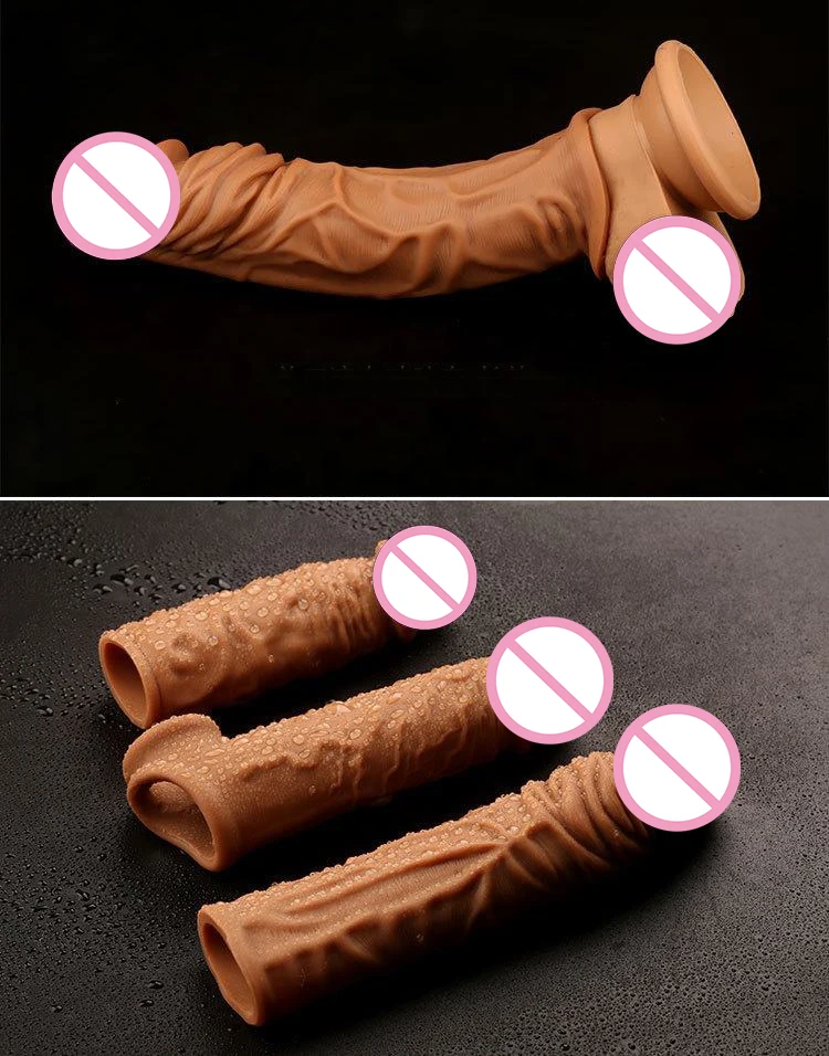 Reduced Sensitivity Insert Deeper Reusable Liquid Silicone Delay Ejaculation Not Deformed Cover Penis Extender Sleeve Condoms