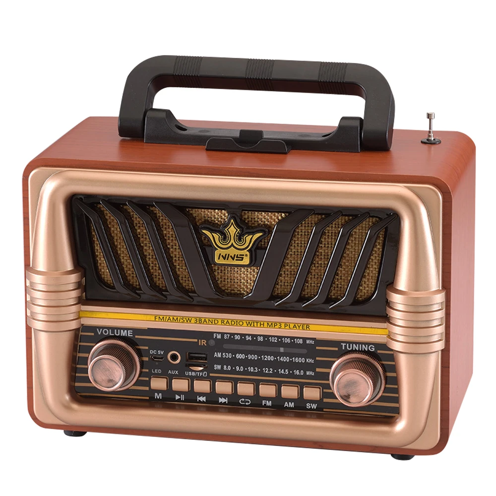 木製FM AMSWクラシックスタイルポータブルミニスピーカーウッド