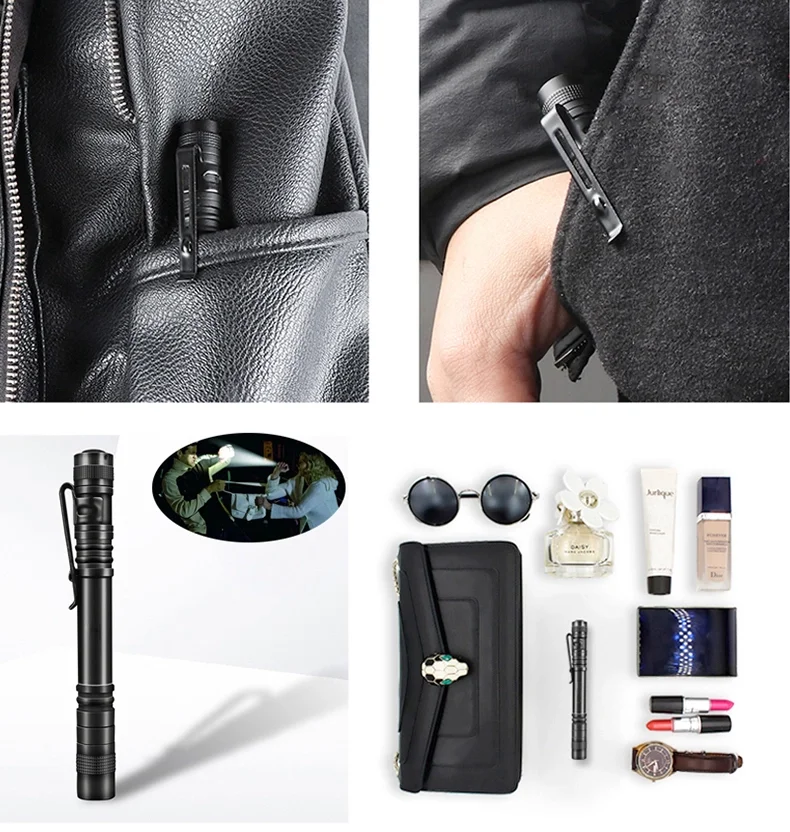 Super Bright Mini LED Flashlight AAA Battery Waterproof Pocket Pen Light Zoomable Torch Lights