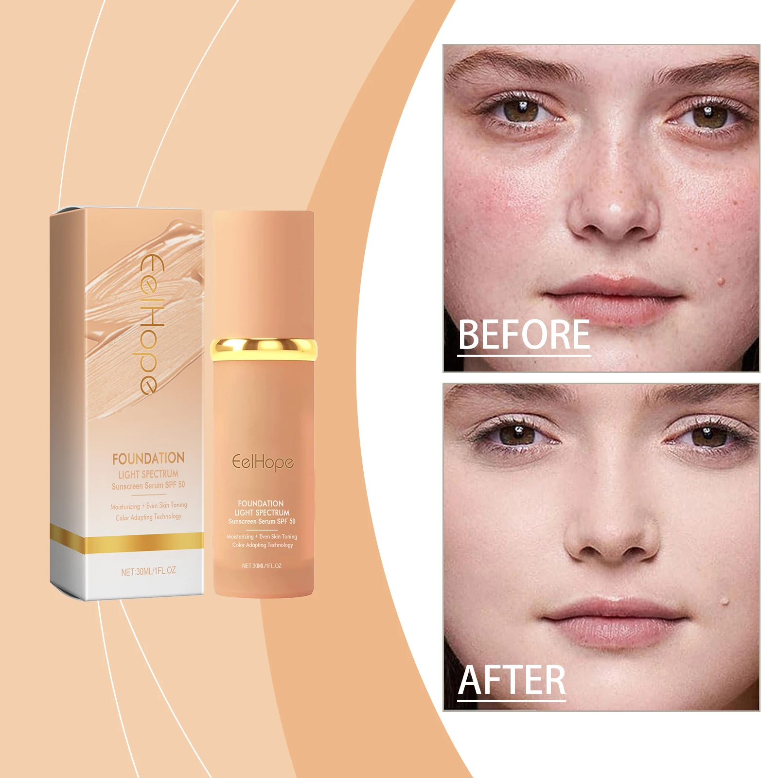 EELHOPE Organic Foundation Coverage Color Changing Foundation Mild Formula Facial Makeup Foundation Cream