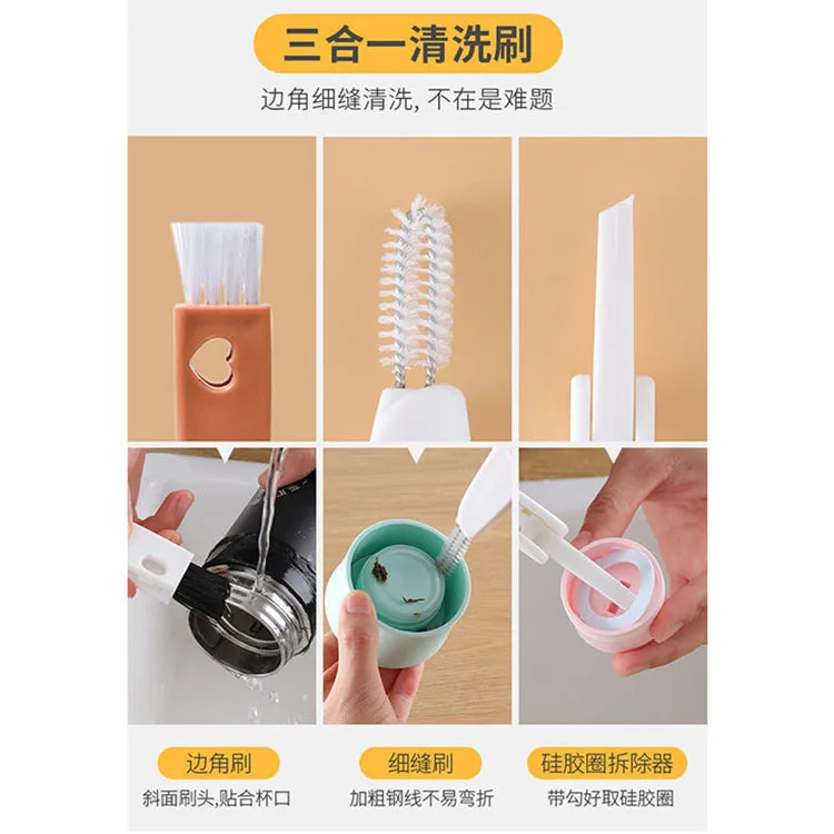 Wholesale 3-in-1 thermos cup lid brush multi-function groove