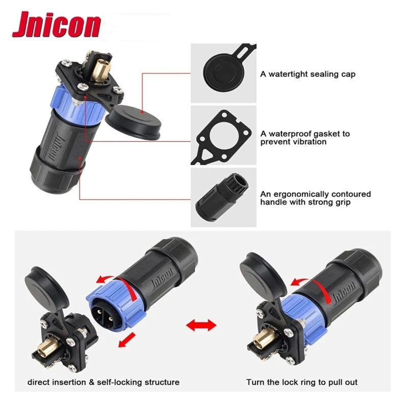 50a 500v Jnicon M25 Waterproof Connector Push Locking Male Female Cable ...