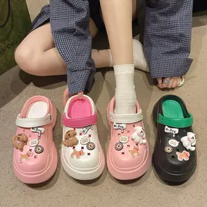 Wholesaler DIY Women's Garden Slippers Shoes Custom Logo Platform EVA Soft Garden Slippers Half Chunky Cartoon Sandals