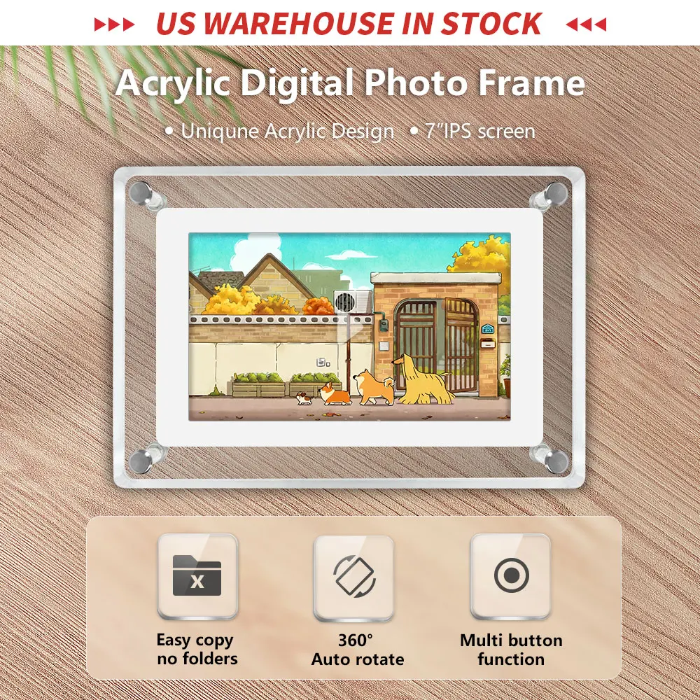 7 Inch IPS 4GB Memory Floating Magic Mirror LCD Digital Photo Frame Make up Acrylic Playing Video Pictures