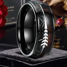 Customized 8mm Black Tungsten Carbide Rings for Men Women Wedding Bands Koa Wood Arrow Meteorite Inlay Polished Comfort Fit