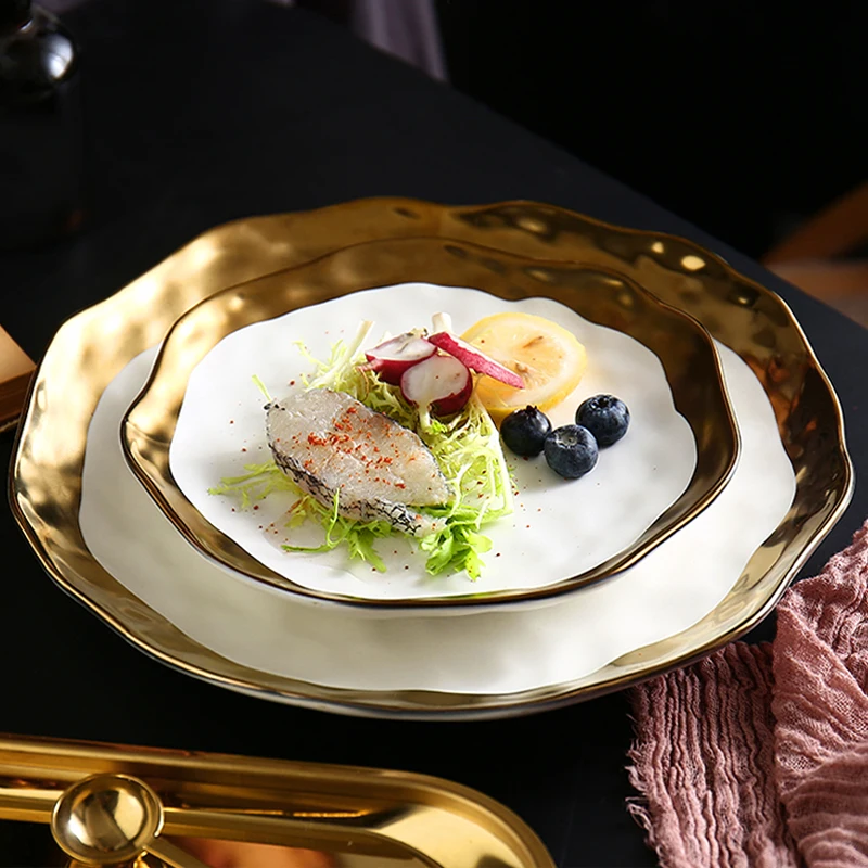 popular chic dinner plate with gold rim