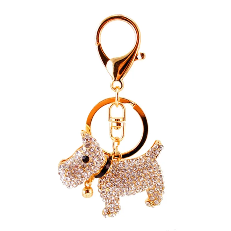 New Creative Key Ring Diamond Bell Puppy Key Chain Pendant Poodle Bag ...