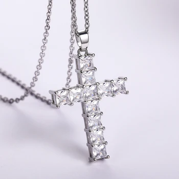 CAOSHI Luxury Jewelry Trendy 18K Gold Plated Setting Square Cubic Zircon Crystal Chain Cross Necklace for Women
