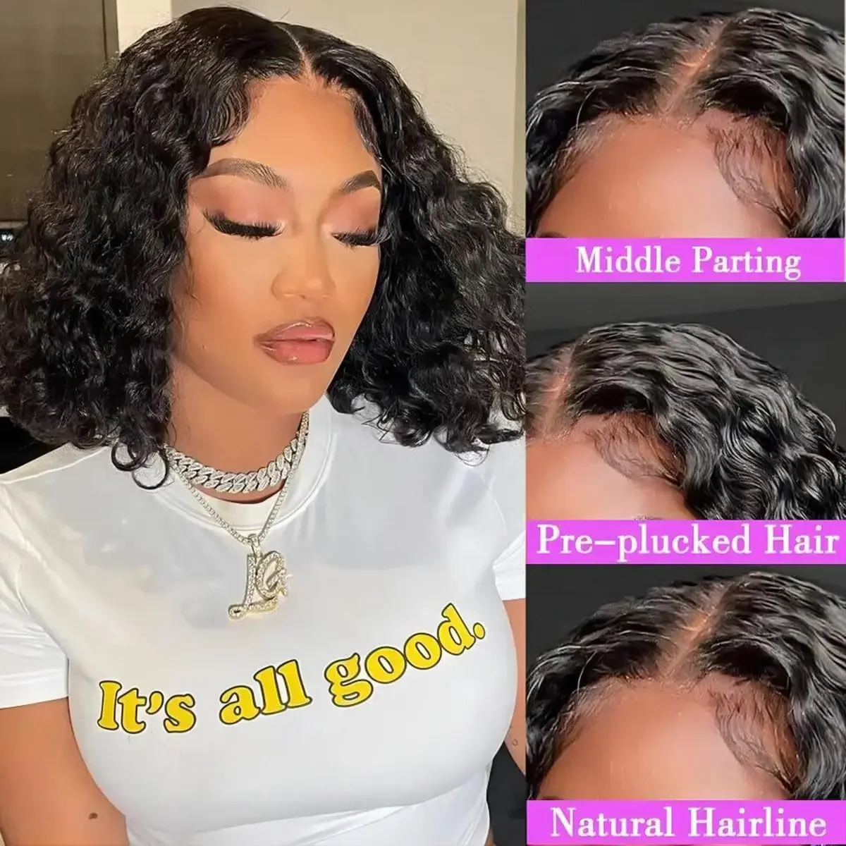 180% Short Bob Water Wave Lace Front Wig_voghion.com