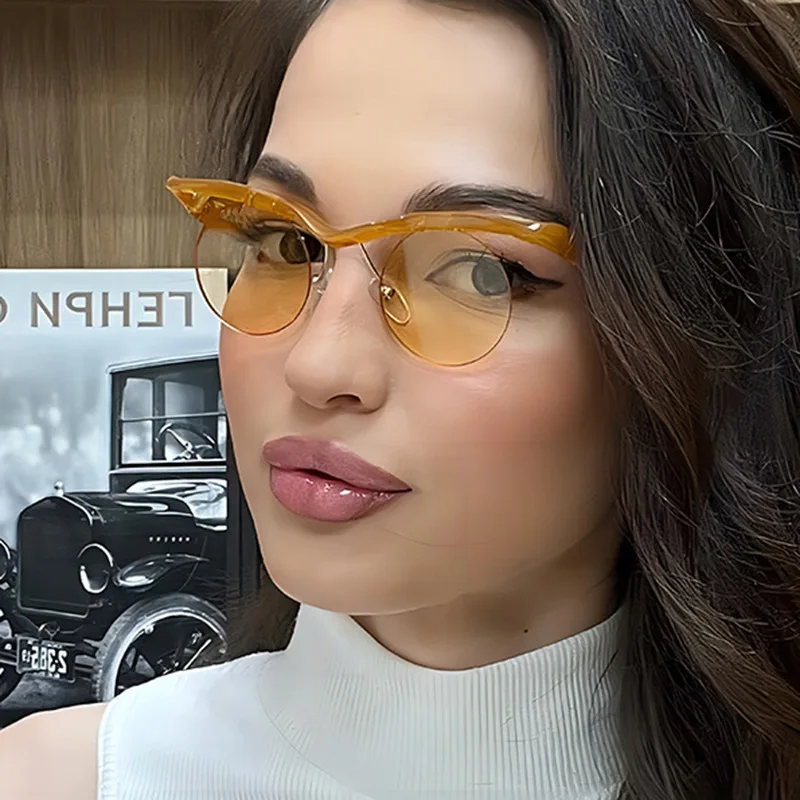 Yiwu Günstige, modische und individuelle Sonnenbrille mit runden, randlosen UV400-Gläsern für Damen_voghion.com
