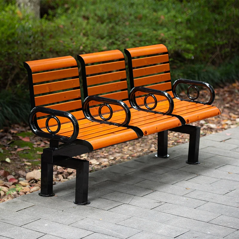 Popular long Anticorrosive wood bench outside commercial furniture park outdoor patio