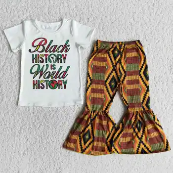 Black History Is World History Fashion Baby Girl White Short Sleeve Retro Style Pants Children's Clothing Wholesale Sets
