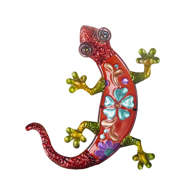 12.8" Metal Gecko Wall Lizard Wall Hanging ArtWall Sculpture for  Patio, Fence, Bedroom Red