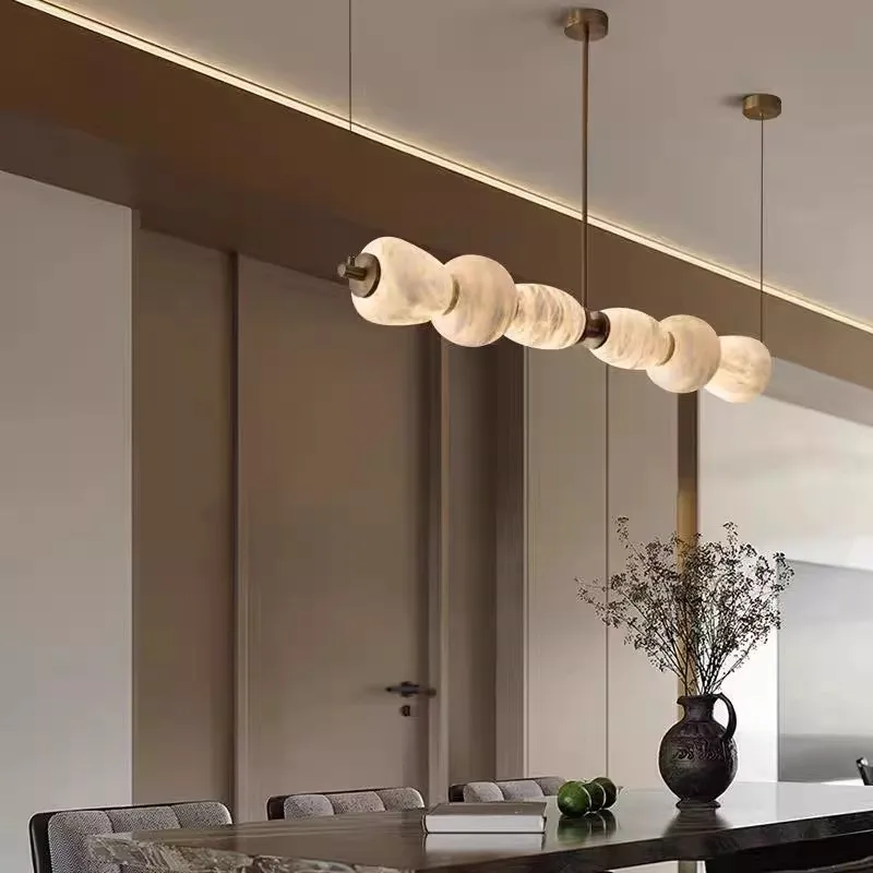Copper and Spanish Alabaster Marble Chandelier Modern and Minimalist Long Strip Dining Room Bar High-end Front Desk Chandelier