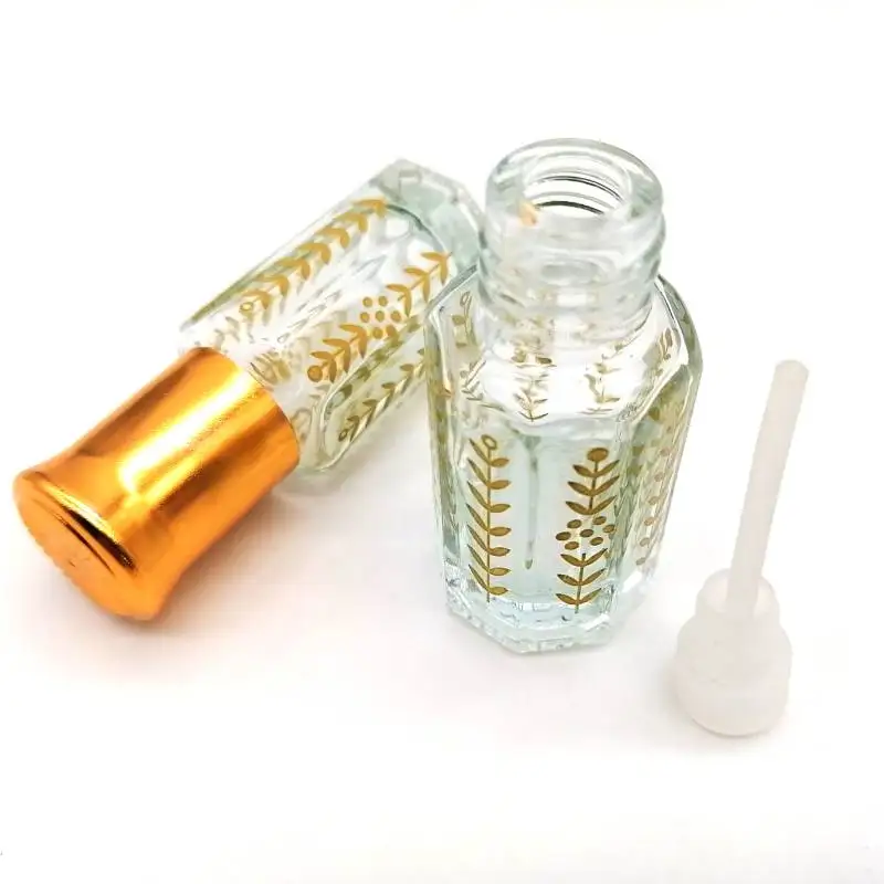Hot Selling Octagonal Shape Empty Glass Bottle of Attar Perfume Oil with Plastic Roller 3ML  6ml 12ml