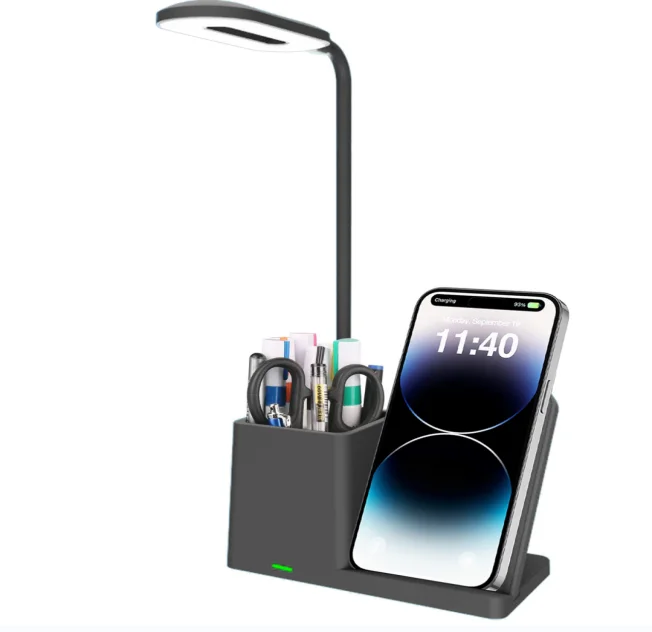 Most Selling Product in alibaba UUTEK Touch Three Color Model Desk Lamp with 15W Wireless Charger and Pen Holder Table Lamp